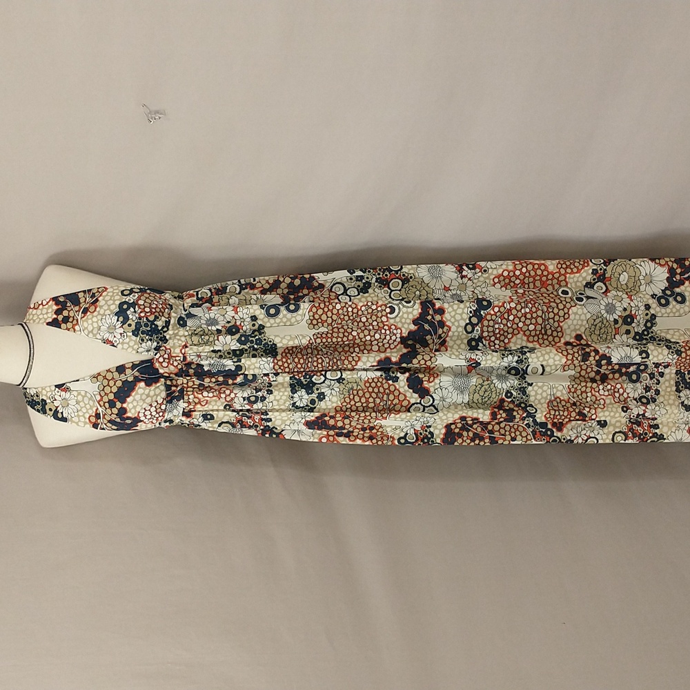 60s 70s Vintage Maxi Dress Plunge Deep V Neckline Lively Print Young Edwardian